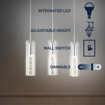 Mium Modern Style Iron/Crystal/Glass Integrated LED Linear Pendant - JONATHAN Y